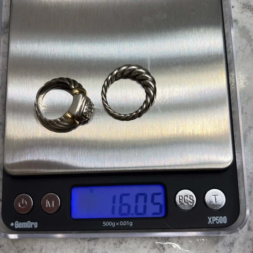 David Yurman Stackable Rings - 18k & 925 Pavé Square Ring and 925 Pure Form 925 - Picture 9 of 11